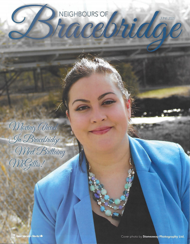 Brittainy McGillis on the cover of Neighbours ofBracebridge Magazine